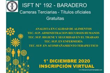 Inscripción a las carreras terciarias del Instituto Superior de Formación Técnica N°192