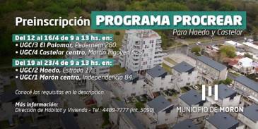 Morón abre la preinscripción para acceder a viviendas del Procrear en Castelar sur y Haedo