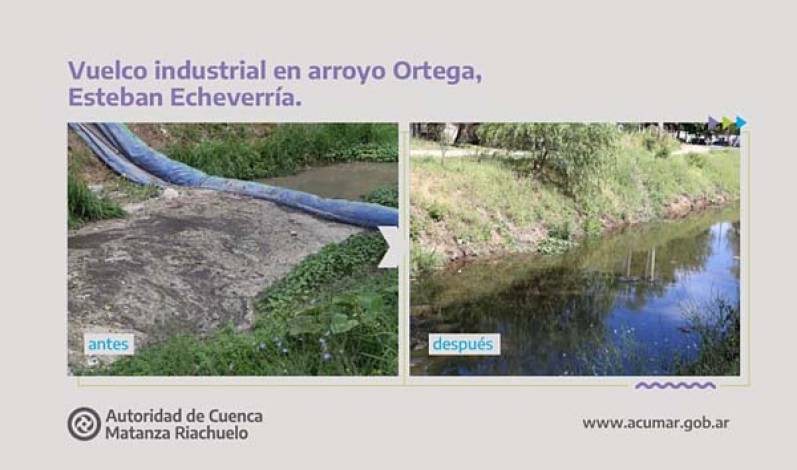 ACUMAR realizó un operativo en el arroyo Ortega ante la detección de un vuelco industrial clandestino