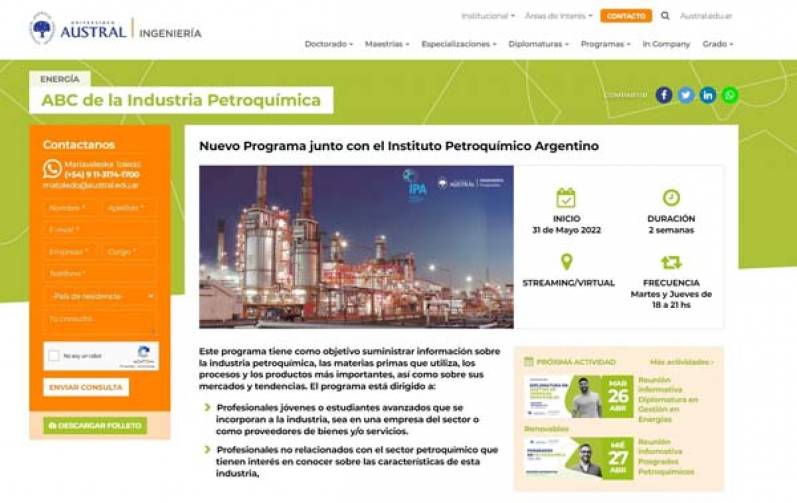 El Instituto Petroquímico Argentino y la Universidad Austral lanzan la 2da. edición del programa “ABC de la Industria Petroquímica”