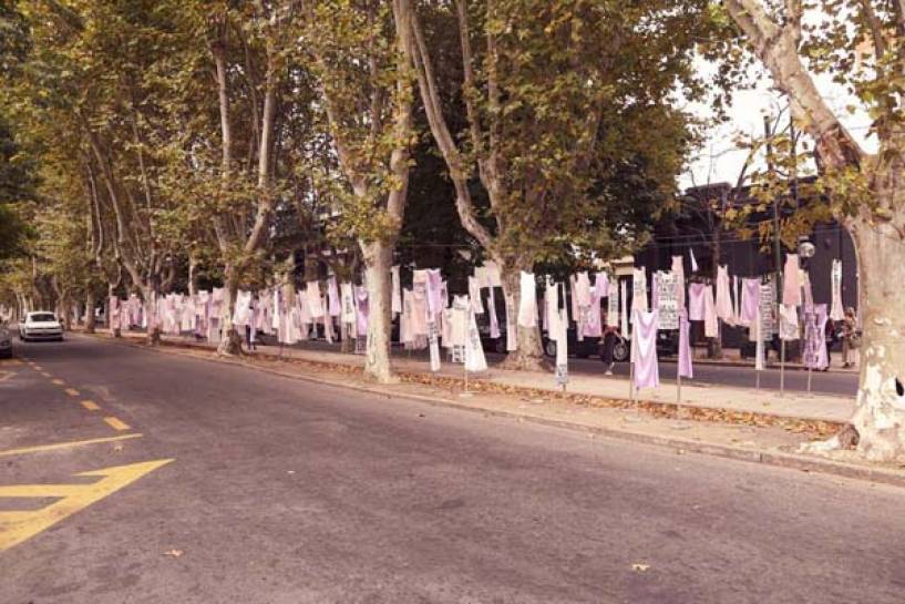 Muestra artística callejera que denuncia el femicidio en el centro de La Plata