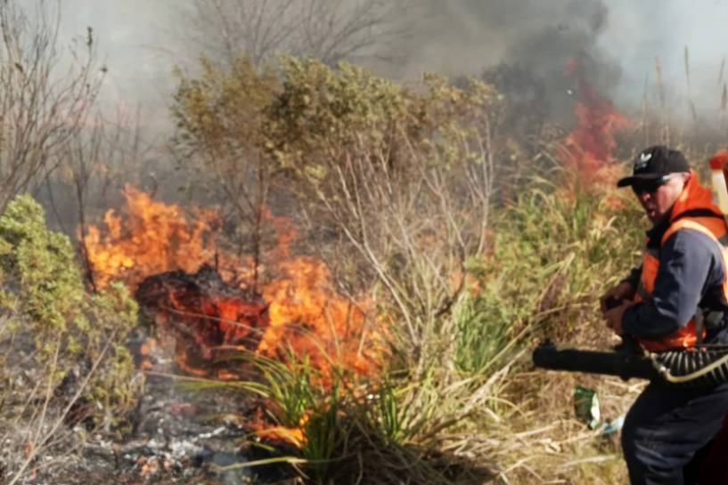 Defensa Civil Campana participó del operativo en el incendio de pastizales de Ruta 12