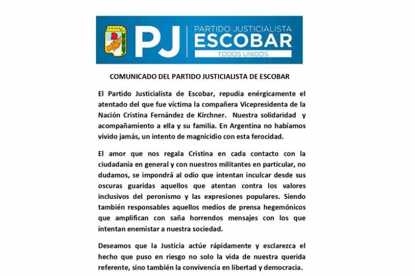 Comunicado del partido Justicialista de Escobar