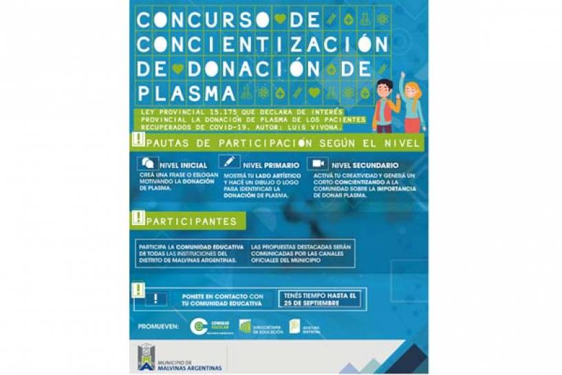 Concurso de concientización de donación de plasma en las escuelas de Malvinas Argentinas
