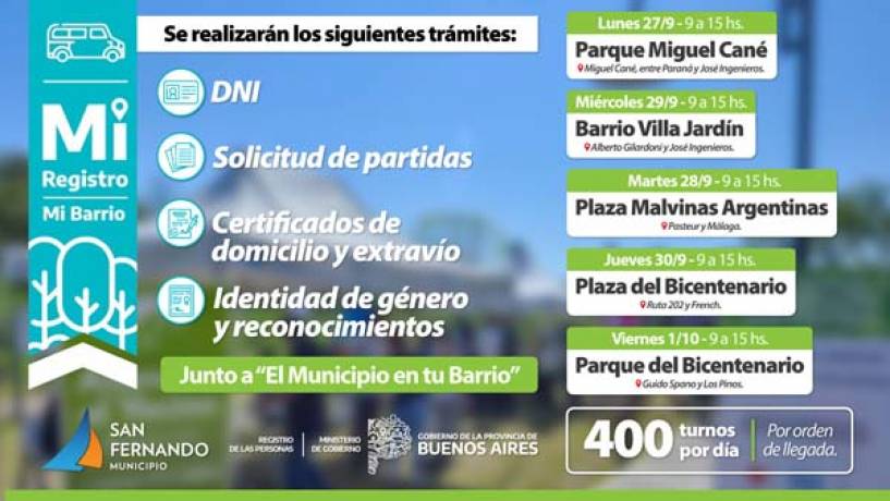Esta semana se desplegarán operativos de DNI y documentación en distintas plazas de San Fernando