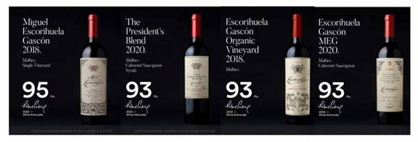 Los vinos premiados de Escorihuela Gascón por The Wine Advocate