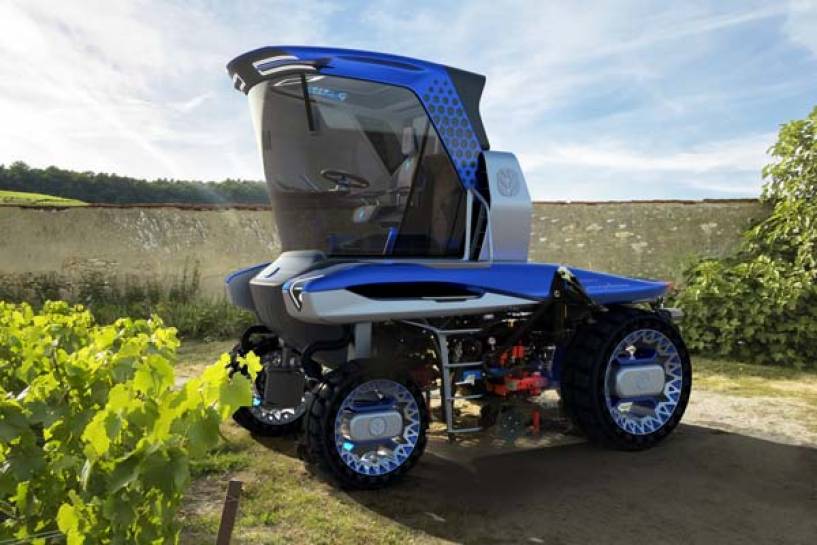 New Holland descubre el concepto de tractor zancudo (Straddle Tractor Concept) para viñedos estrechos