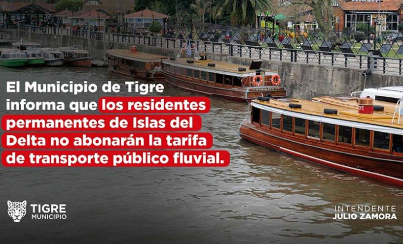 El Municipio de Tigre informa que los residentes permanentes de Islas del Delta no abonarán la tarifa de transporte público fluvial