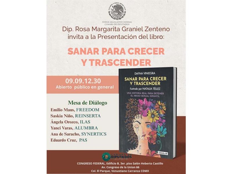 Se presentarán el libro “Sanar para Crecer y Trascender” para romper el silencio sobre el abuso sexual infantil