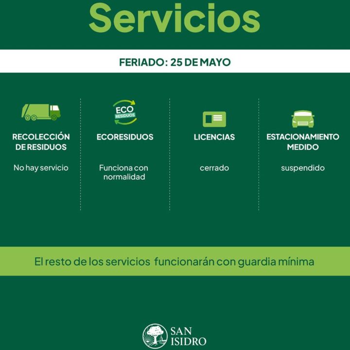 San Isidro: cómo funcionarán los servicios municipales y la recolección de residuos por el feriado del 25 de Mayo