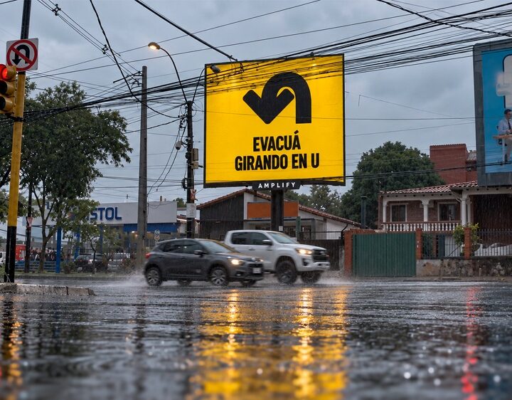 Amplify convierte las pantallas publicitarias en señales de emergencia ante raudales 
