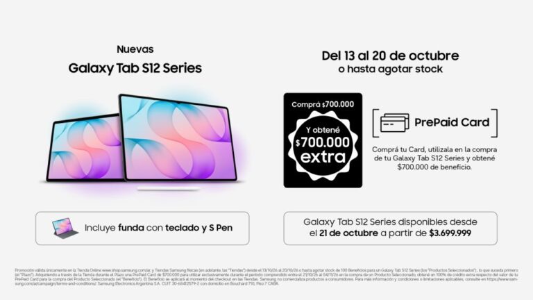 Galaxy Tab S12 Series en Argentina: Cómo funciona la PrePaid Card de Samsung para acceder a un beneficio de $700.000 extra