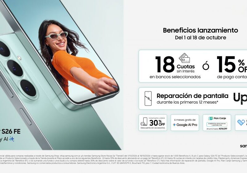 Samsung presentó en Argentina el Galaxy S26 FE con beneficios y financiación en hasta 18 cuotas sin interés