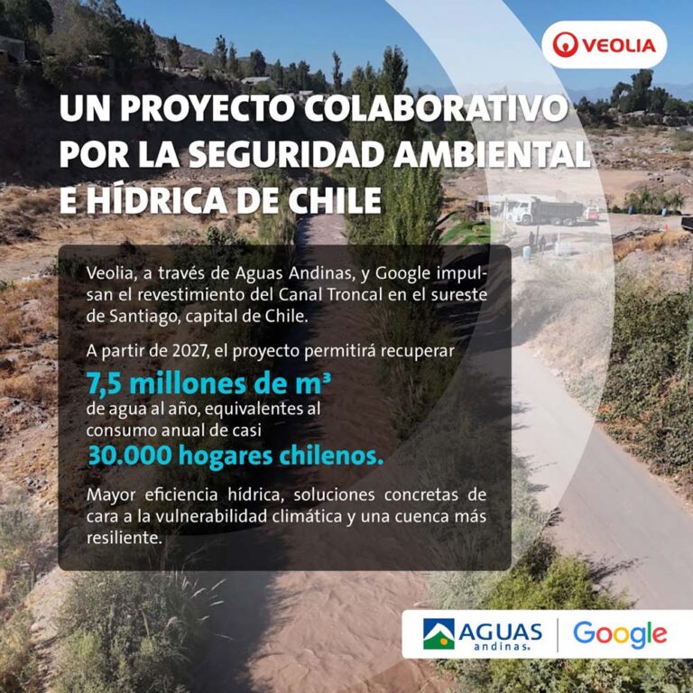 Veolia, a través de Aguas Andinas, y Google anuncian un proyecto conjunto para revestir un importante canal de riego y reforzar la seguridad hídrica en el sureste de Santiago