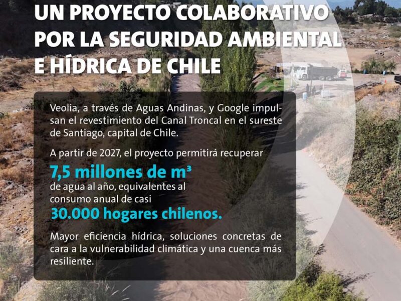 Veolia, a través de Aguas Andinas, y Google anuncian un proyecto conjunto para revestir un importante canal de riego y reforzar la seguridad hídrica en el sureste de Santiago